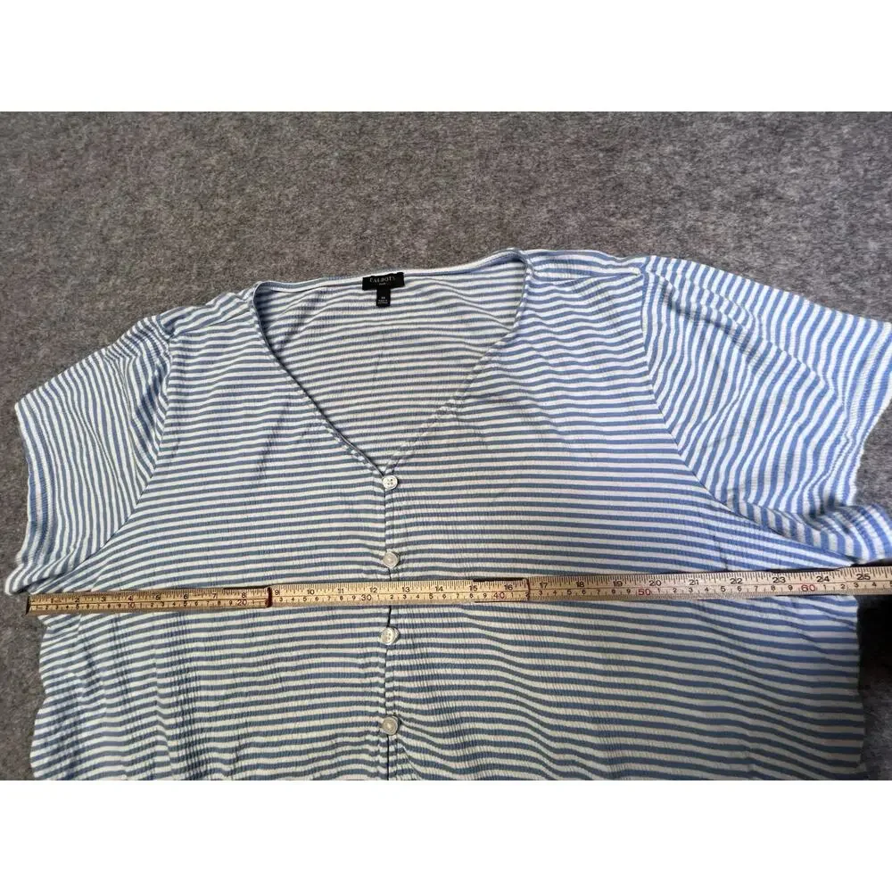 Talbots Plus Women Size 1X Shirt Blue White Striped Button Front Tie Top V Neck - Picture 3 of 6
